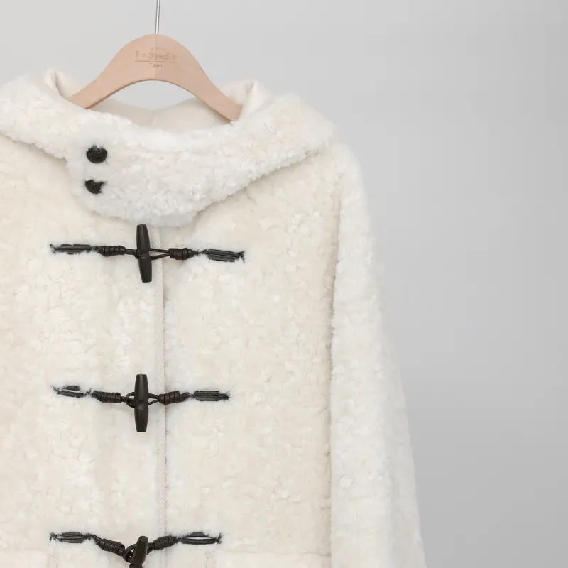 Fstudio Shearling Preppy Style Coat Women's Ecru-3