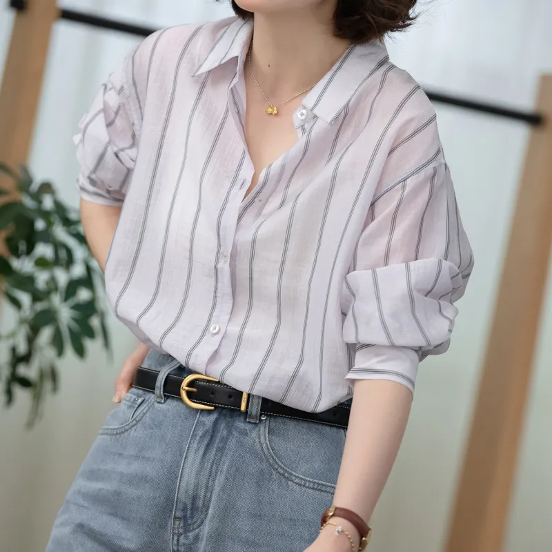Fstudio Early Spring Korean Style Slimming Stripes Light Long Sleeved Shirt Women's-6