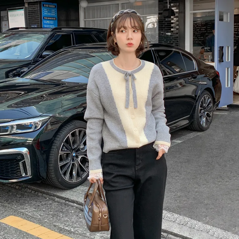Fstudio Fall And Winter Petite Multicolor Preppy Style Knitwear Sweater Women's Gray-3