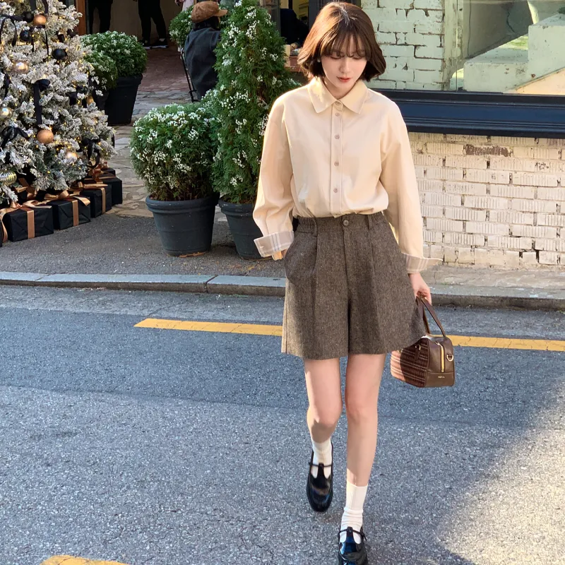 Fstudio Fall And Winter Korean Style Elegant Multicolor Shirt Women's Apricot-4
