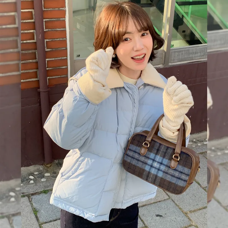 Fstudio Korean Petite 90 Fill Power White Duck Down Thickened Long Sleeved Down Jacket Women's Blue-3