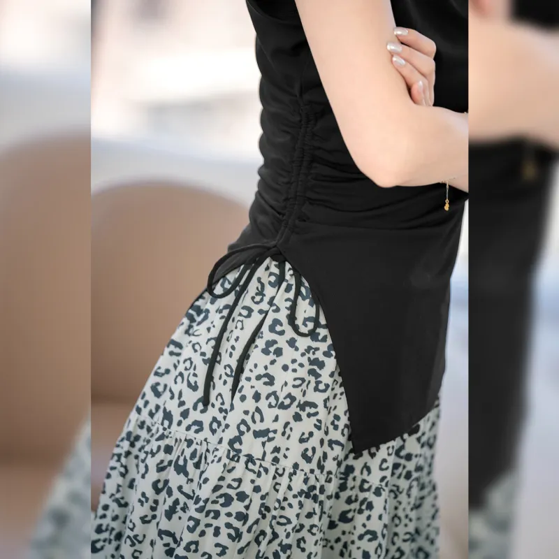 Fstudio Summer Solid Color Slimming Irregular Design Short Sleeved T Shirts Women's-3