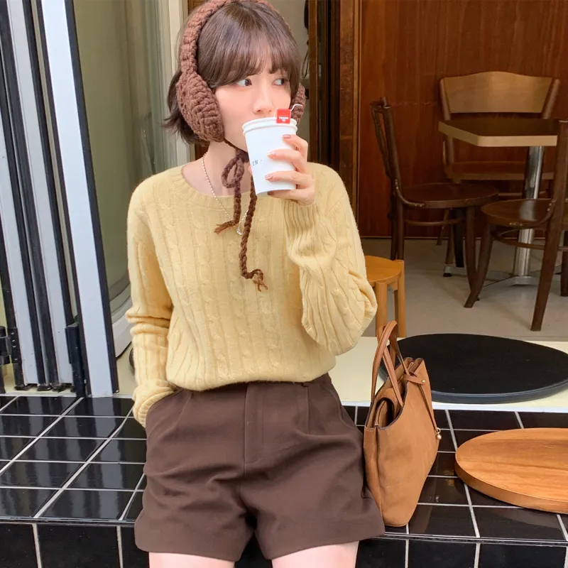 Fstudio Fall And Winter Solid Color Crew Neck Knitwear Sweater Unisex-5