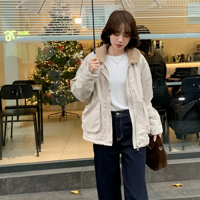 Fstudio Korean Petite Lambswool Coat Top Women's Light Khaki-4