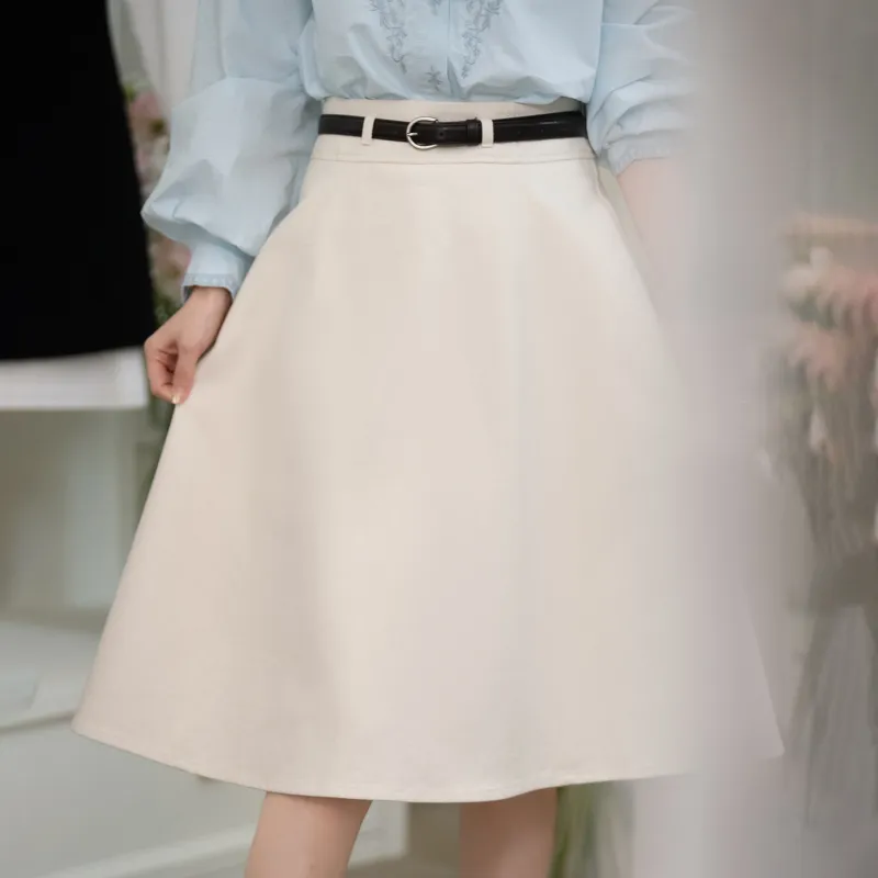 Fstudio Early Spring Korean Style Petite Elegant Elegance Half Length Casual Long Skirt Women's Apricot-5