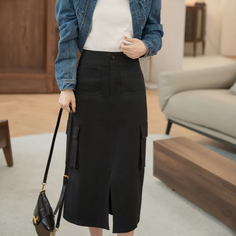 Fstudio Casual Long Skirts Women's Black-3