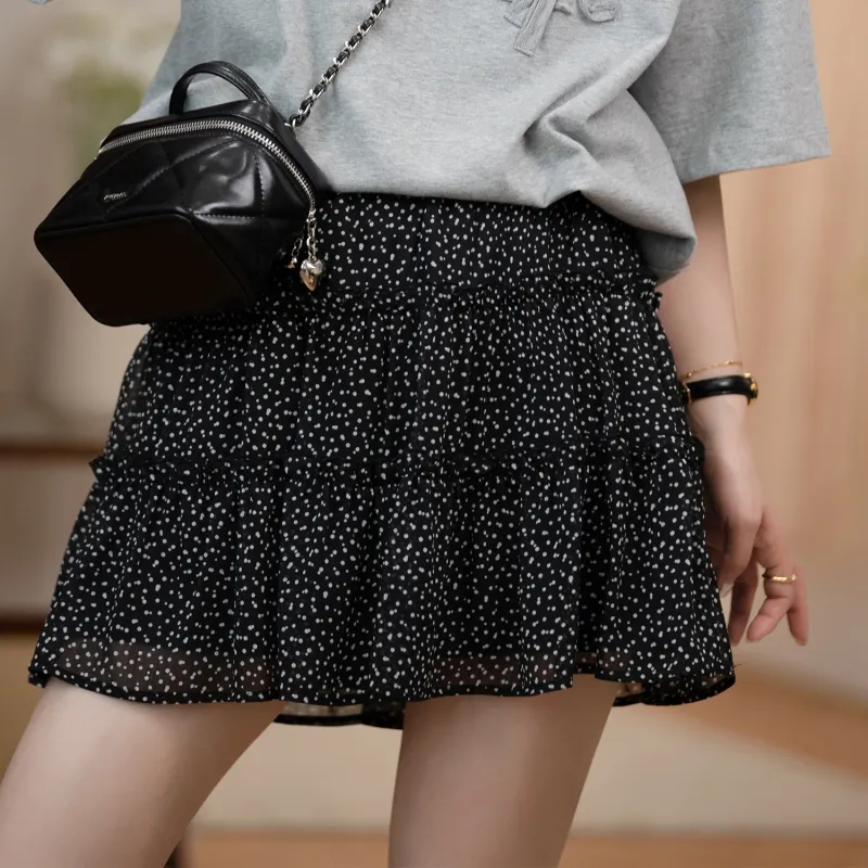 Fstudio Korean Style Polka Dot Soft And Elegant Outfit With Half Length Shirring Casual Short Skirts Women's-4