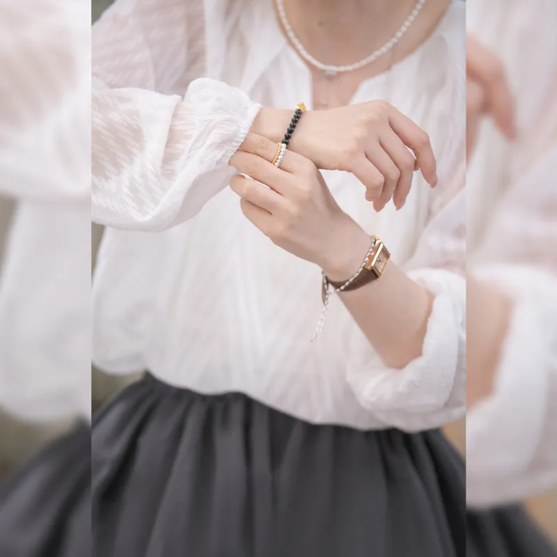 Fstudio Early Spring Korean Style Small V Neck Ambient Long Sleeved Two Piece Set Shirt Women's White-2