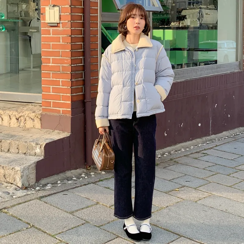 Fstudio Korean Petite 90 Fill Power White Duck Down Thickened Long Sleeved Down Jacket Women's Blue-7