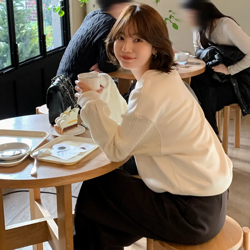 Fstudio Korean Commute Patchwork Solid Color Cropped Long Sleeved Sweatshirt Women's-9