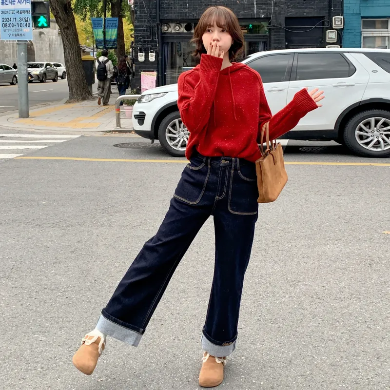 Fstudio Fall And Winter Korean Style Hooded Design Solid Color Inner Layer Wool Sweaters Women's-4
