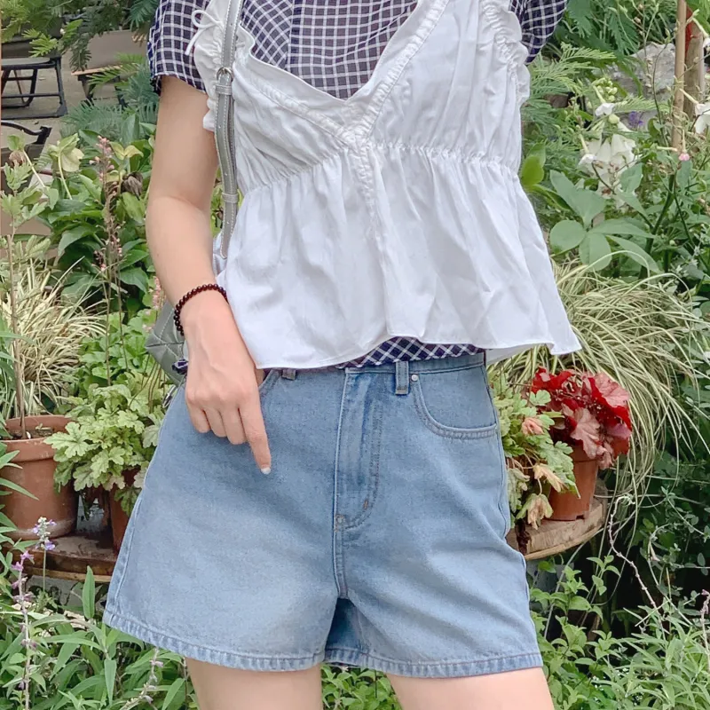 Fstudio Korean Style Petite Versatile High Rise Denim Shorts Women's-3