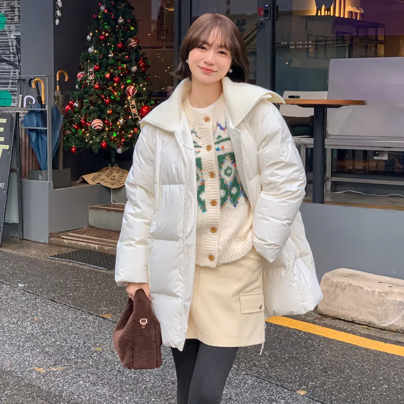 Fstudio Fall And Winter Korean Commute 90 Fill Power White Duck Down Long Down Jacket Coat Women's White-3