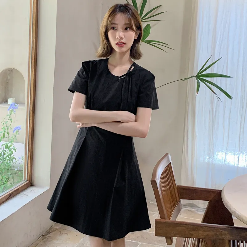 Fstudio Korean Style Petite Texture Cinched Waist Commute Short Sleeved Dress Women's-4