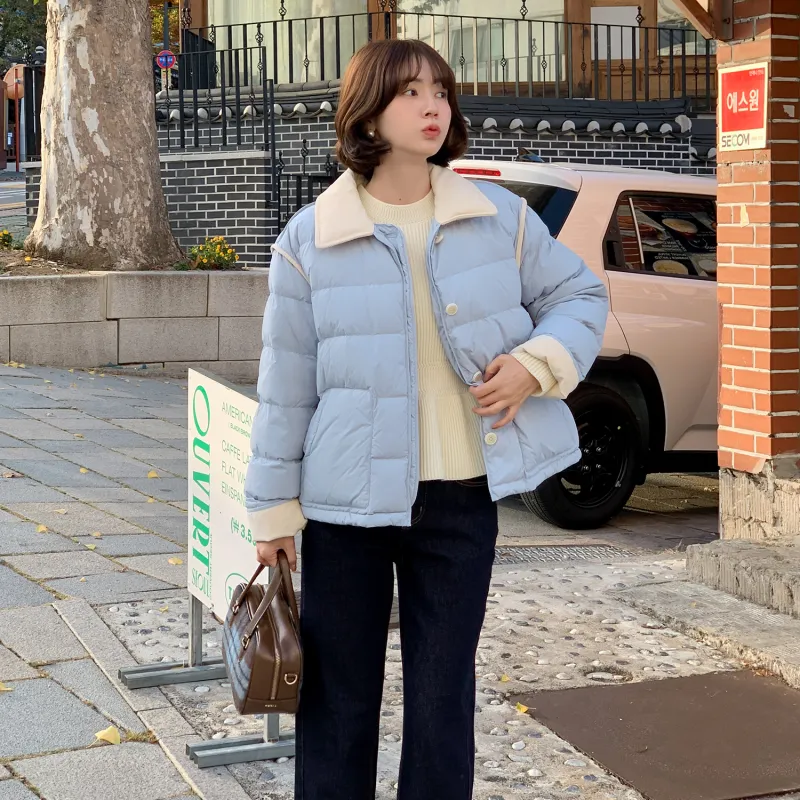 Fstudio Korean Petite 90 Fill Power White Duck Down Thickened Long Sleeved Down Jacket Women's Blue-6