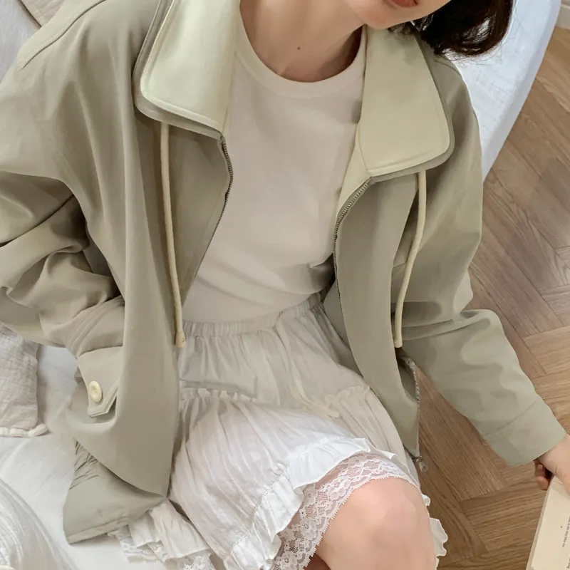 Fstudio Korean Style Color Block Early Spring Petite Commute Jackets & Coats Women's Green-2