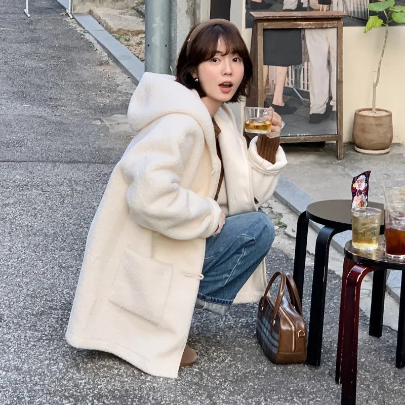 Fstudio Korean Style Laid Back Comfort Hooded Coat Women's White-3