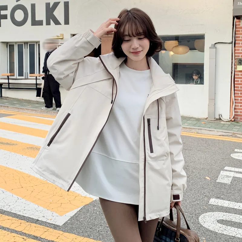 Fstudio Fall And Winter Korean Elegance Cropped Down Jacket Women's Beige-3