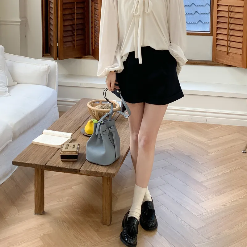 Fstudio Korean-Style Petite High-Rise Slimming A-Shaped Business Suit Casual Shorts Women's Navy Blue-3