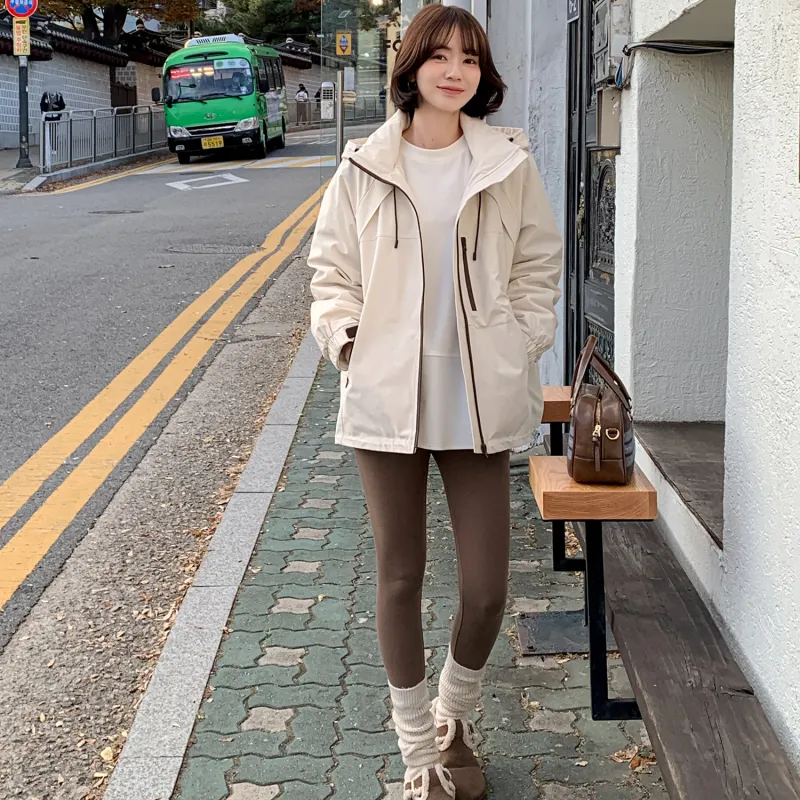 Fstudio Fall And Winter Korean Elegance Cropped Down Jacket Women's Beige-6