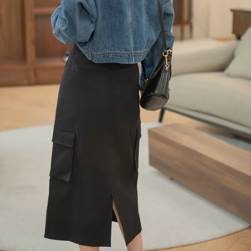 Fstudio Casual Long Skirts Women's Black-4