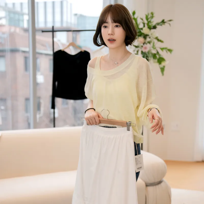 Fstudio Spring Korean Style Thin Knitted Fabric Layered Design Two Piece Set Top Women's-8