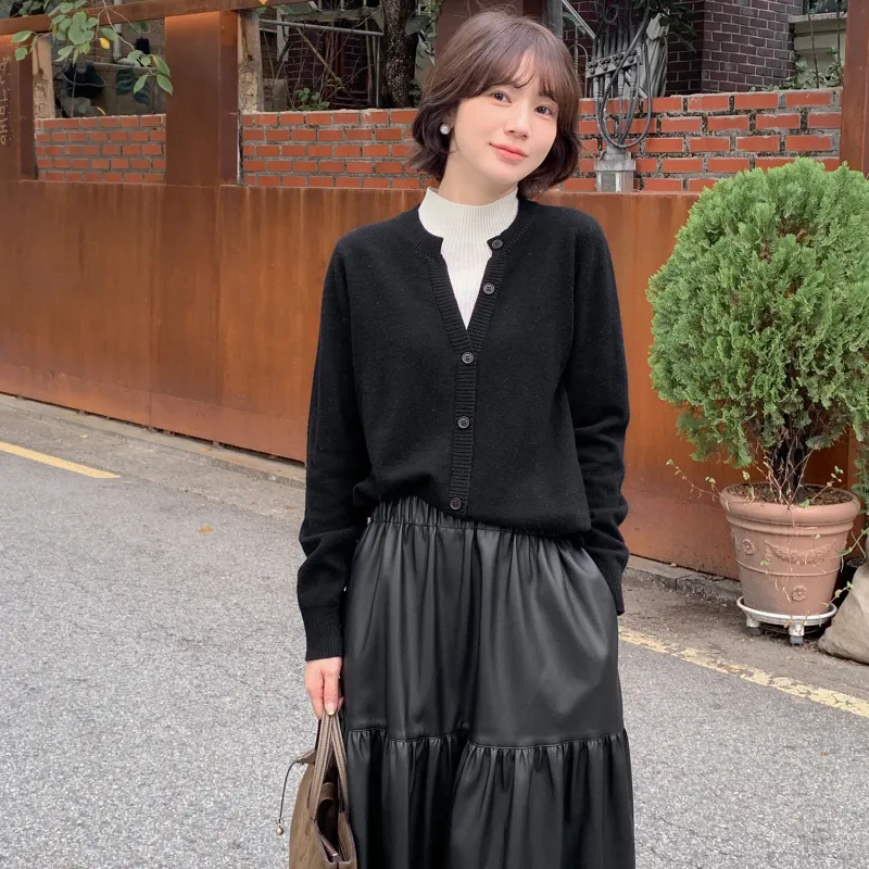 Fstudio Fall And Winter Korean Style Mock Two Piece V Neck Knitwear Design Sweater Unisex Black-4