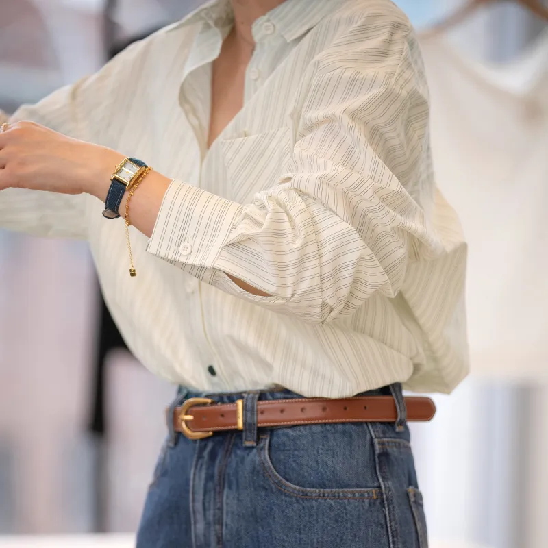 Fstudio Korean Style Preppy Style Versatile Long Sleeved Stripes Shirt Women's-2