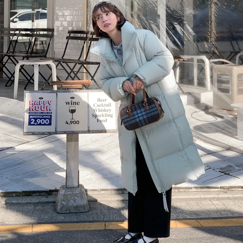 Fstudio Korean Style Stand Collar Solid Color 90 Fill Power White Duck Down Long Down Jacket Coat Women's-10