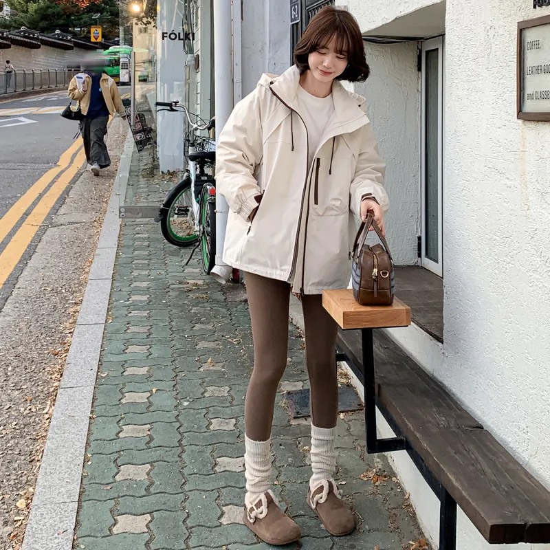 Fstudio Fall And Winter Korean Elegance Cropped Down Jacket Women's Beige-4