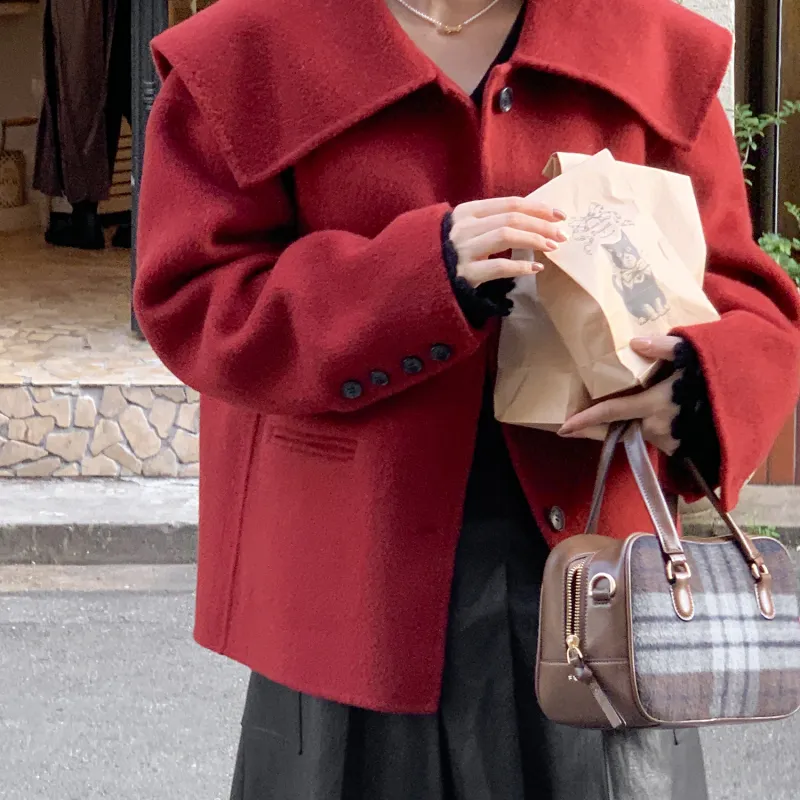 Fstudio Korean Style Languid Advanced Petite Wool Coat Women's Red-3