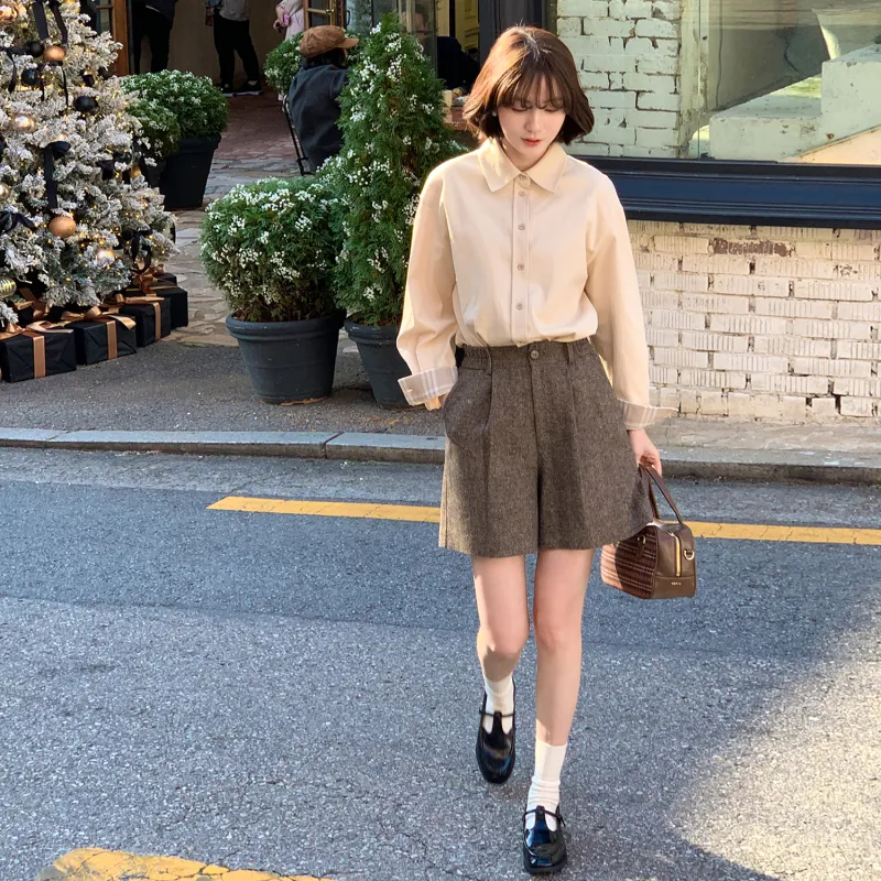 Fstudio Korean Petite Commute Vintage Sheep Wool Shorts Women's-5