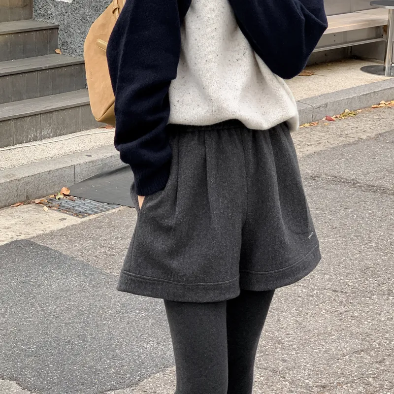 Fstudio Korean Style Fashion Warm Woolen Casual Shorts Women's Dark Gray-2