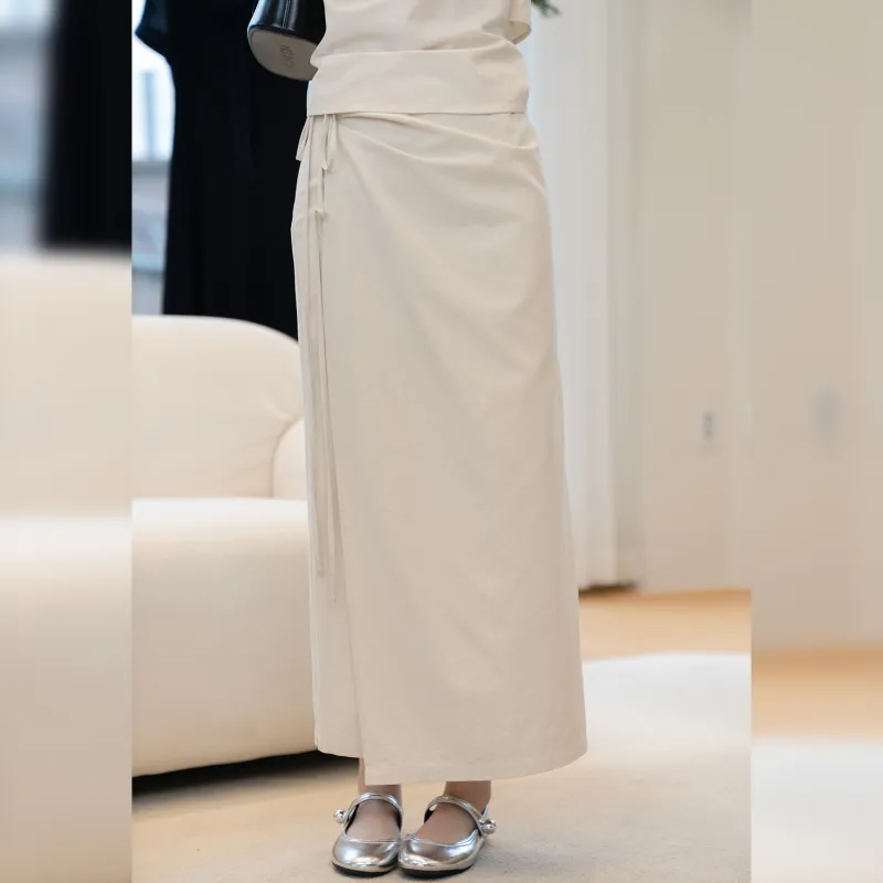 Fstudio Korean Style Petite Soft Lazy Cinched Waist Fashion Skirt Set Women's Apricot-4
