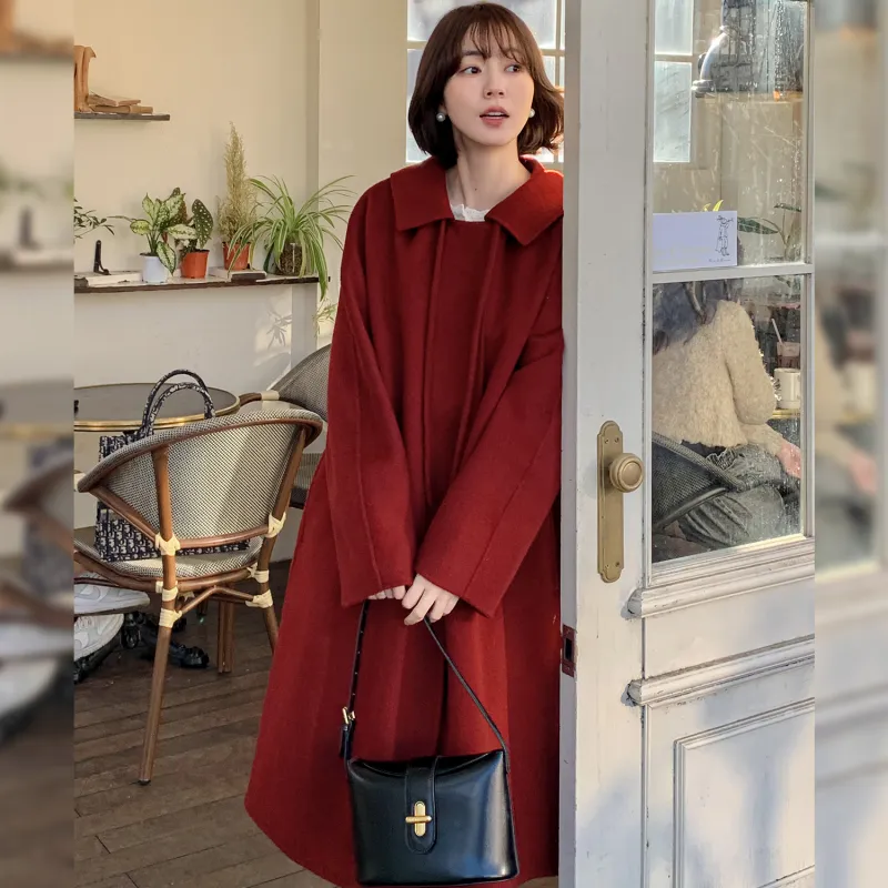 Fstudio Korean Petite Solid Color Lapel Woolen Velvet Jacket Women's-2