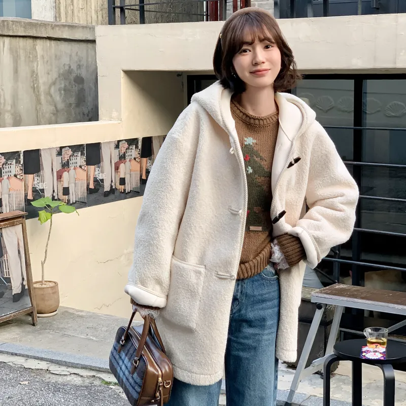 Fstudio Korean Style Laid Back Comfort Hooded Coat Women's White-2