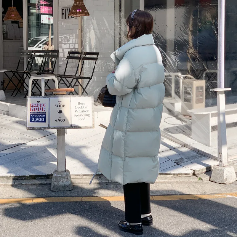 Fstudio Korean Style Stand Collar Solid Color 90 Fill Power White Duck Down Long Down Jacket Coat Women's-11