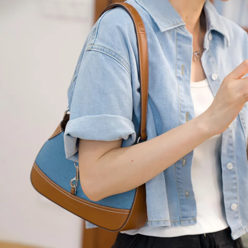 Fstudio Cropped Denim Shirt Women's Blue-2