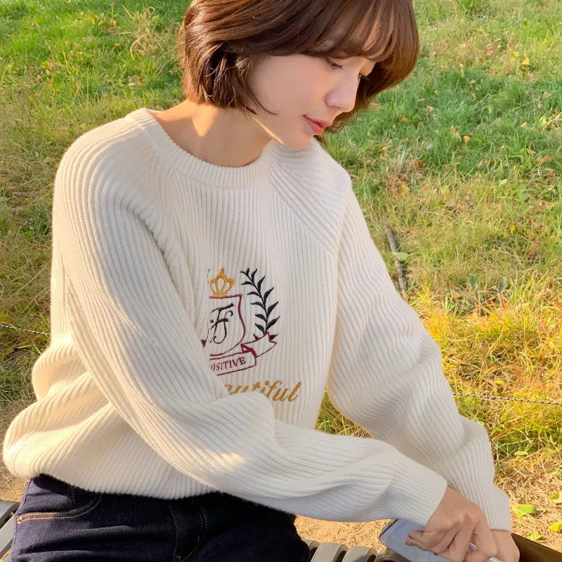 Fstudio Korean Petite Knitwear Commute Loose Fit Thickened Sweater Women's White-3