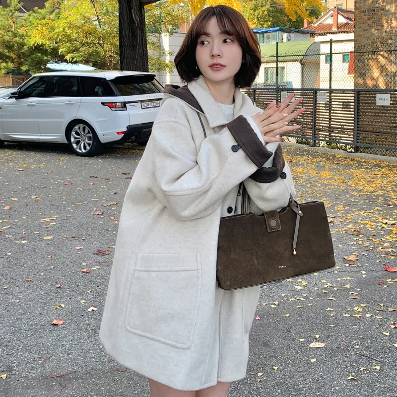 Fstudio Fall And Winter Korean Elegance Commute Mid Length Coat Women's Apricot-3