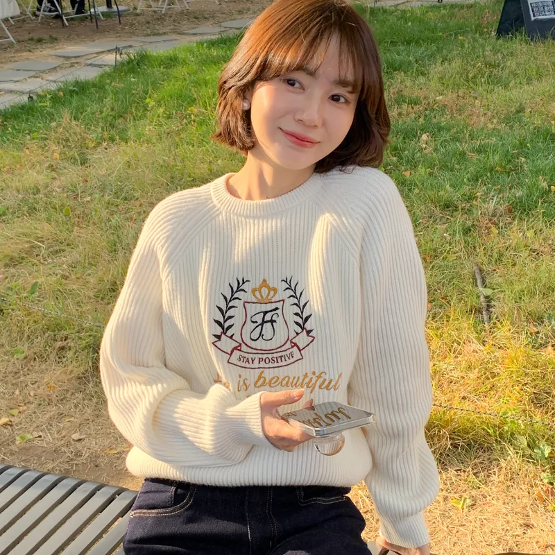 Fstudio Korean Petite Knitwear Commute Loose Fit Thickened Sweater Women's White-5