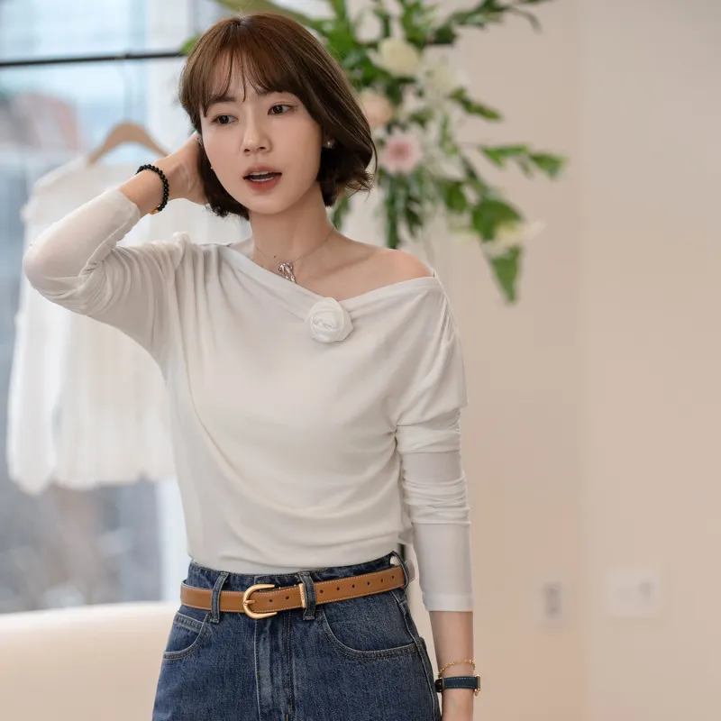 Fstudio Spring Korean Style Design Versatile Crew Neck Base Layer Shirt Women's-4