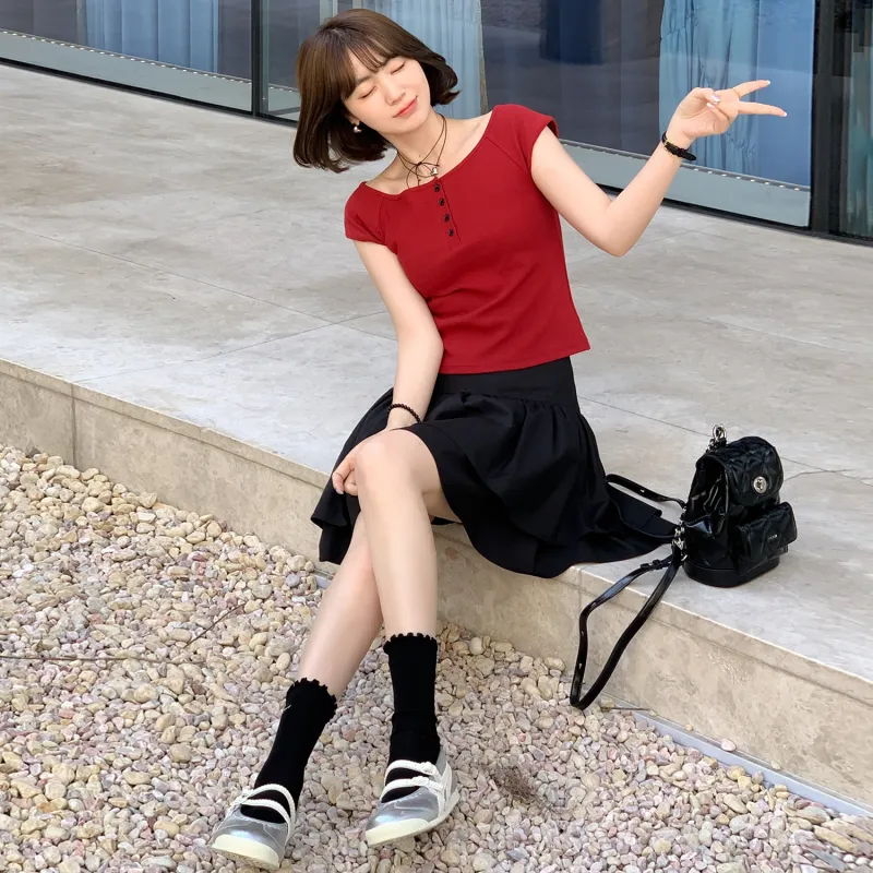 Fstudio Summer Crew Neck Fashion Solid Color Versatile Short Sleeved T Shirts Women's-12