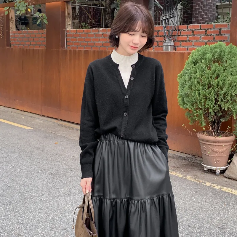 Fstudio Fall And Winter Korean Style Mock Two Piece V Neck Knitwear Design Sweater Unisex Black-6