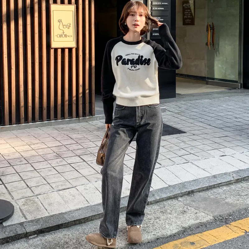 Fstudio Fall And Winter Korean Style Letter Multicolor Top With Advanced Feel Inner Layer Women's-11