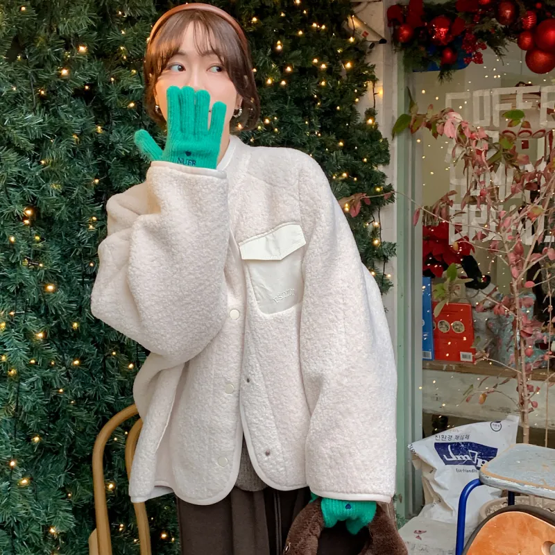 Fstudio Fall And Winter Korean Petite Energetic Cropped Lambswool Coat Women's-2