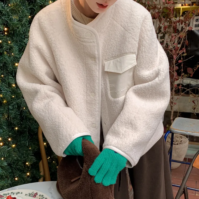 Fstudio Fall And Winter Korean Petite Energetic Cropped Lambswool Coat Women's-3