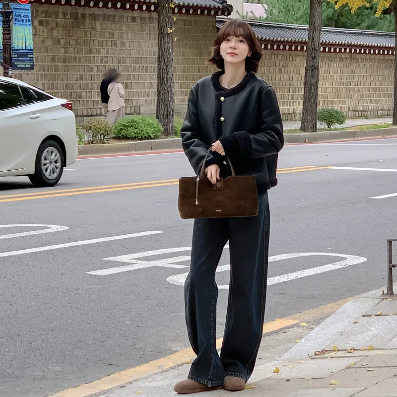 Fstudio Fall And Winter Korean Commute Relaxed High Rise Straight Fit Casual Jeans Unisex Blue-5
