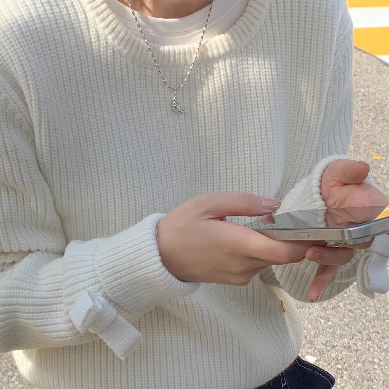 Fstudio Korean Style Laid Back Design Petite Inner Layer Crew Neck Sweater Women's Ecru-5