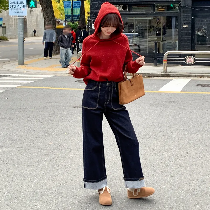 Fstudio Fall And Winter Korean Style Hooded Design Solid Color Inner Layer Wool Sweaters Women's-5